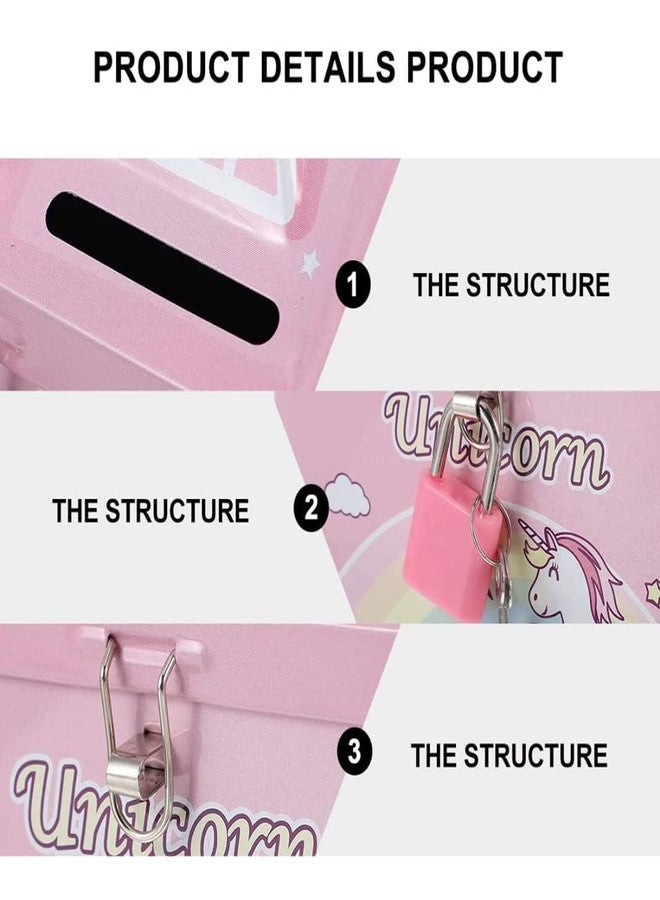 Crackles Cute Unicorn Design Money Piggy Bank with Lock & Key for Kids Room Decoration and Birthday Return Gifting -Assorted Print & Colours- Pack of 1 - Image 2